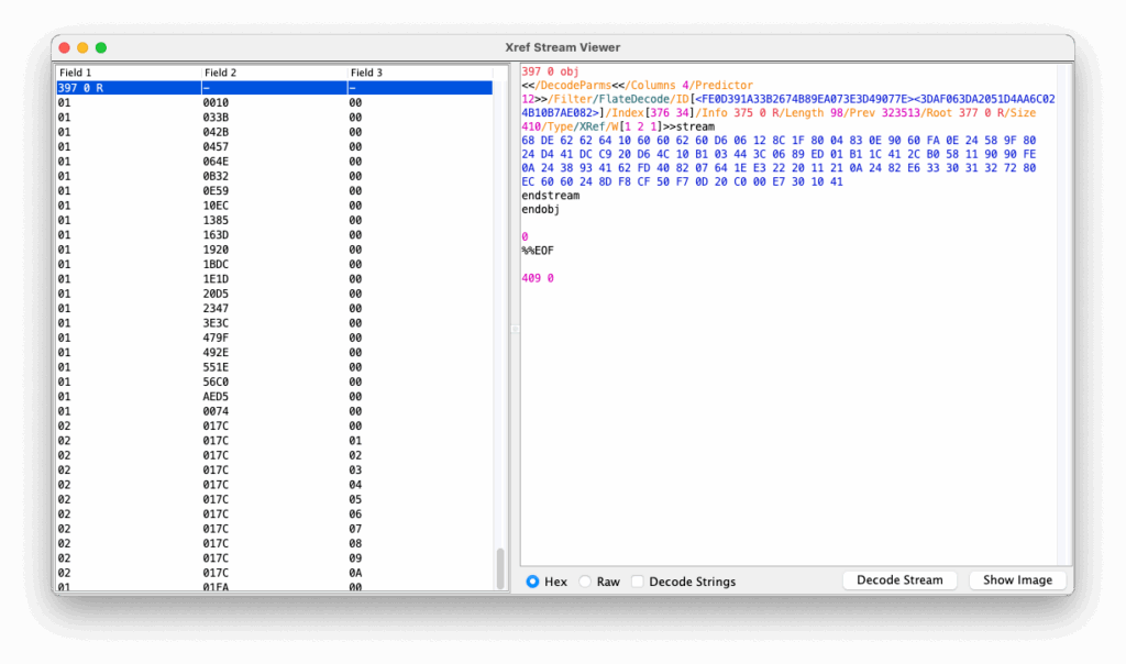 Xref Stream Viewer - JPedal PDF Inspector